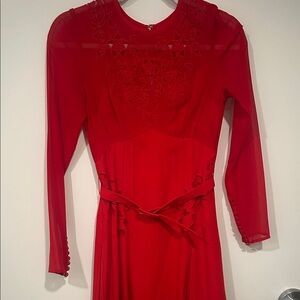 Self-Portrait red embroidered midi dress, size 4